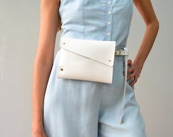 White leather belt bag