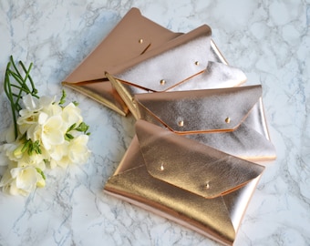 Bridesmaid gift set, 7-9 clutches / Set of rose gold leather clutches / Leather clutch bag / Genuine leather / Bridal clutch / SMALL SIZE