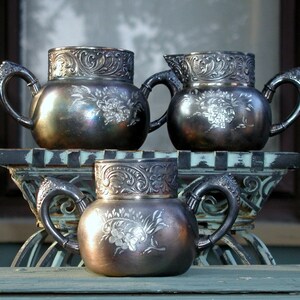 Antique Victorian Silver Hollowware Sugar Bowl, Creamer & Waste Bowl Matching Set Quadruple Plate Silver Tea Set Benedict Mfg Co
