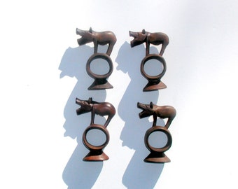 Vintage Hand Carved Hippo Napkin Rings: African Safari Decor, Set of 4