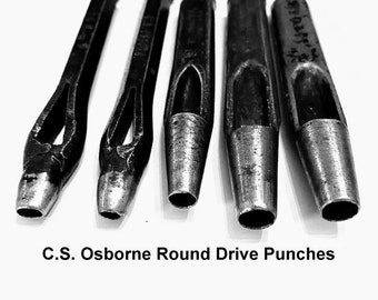 Lot of 5 Round C.S. Osborne Leatherworking Drive Punches Vintage Strap End Hole Punching Tools