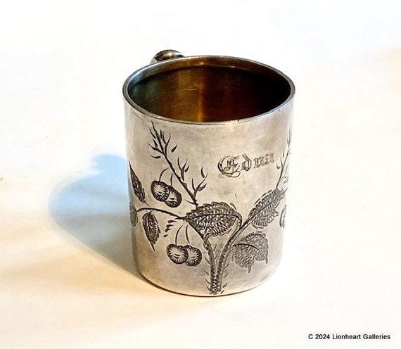 Antique Quadruple Plate Silver Mug James W Tufts Boston Engraved Childs Cup Victorian Drinkware