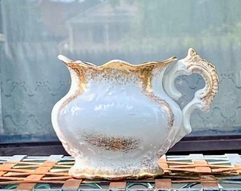 Antique Victorian Shaving Mug Homer Laughlin White Ironstone Bathware With Gold Trim