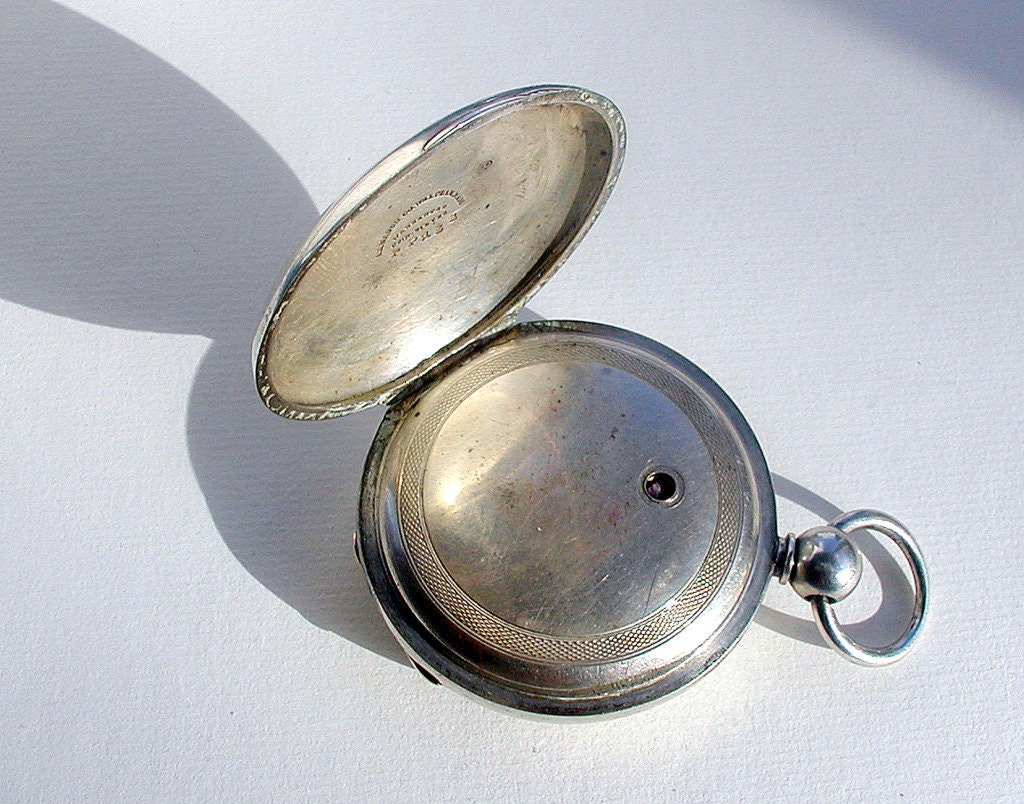Large Antique Coin Silver Pocket Watch Illinois Watch Co. Open Etsy