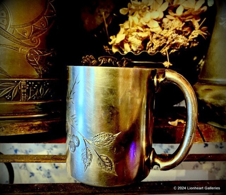 Antique Quadruple Plate Silver Mug James W Tufts Boston Engraved Childs Cup Victorian Drinkware bild 10