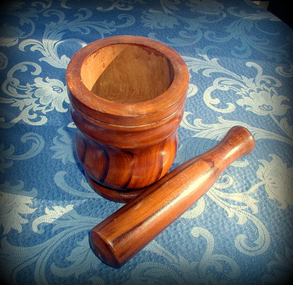 Handmade Lacquered Wooden Mortar & Pestle Set - Big