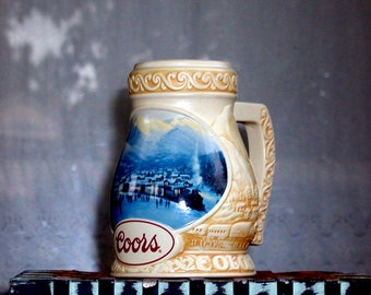 Vintage 1990s COORS Beer Mug Ceramic Tankard Stein Collectible Promotional Brewery Barware