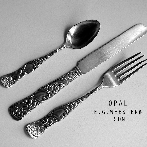 Antique Opal Pattern 1890 EG Webster & Son Silverplate Youth Flatware Set Vintage Child's Table Utensils