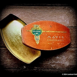 Vintage 1920s Devoine Mavis Chocolates Oblong Tin Box Art Nouveau Confection Candy Box