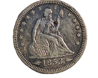 1853 Seated Liberty Quarter Dollar With Rays and Arrows Collectible US Coin