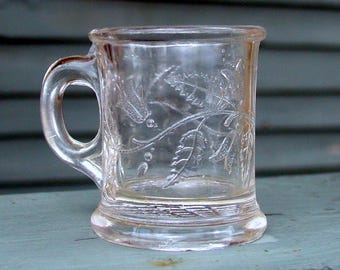 Antique 1800s Glass Mug Shot Glass Clematis Pattern Sandwich Glass Collectible