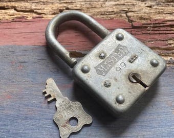 Vintage 1930s MASTER LOCK No 99 Padlock and Key Working Lock USA Made