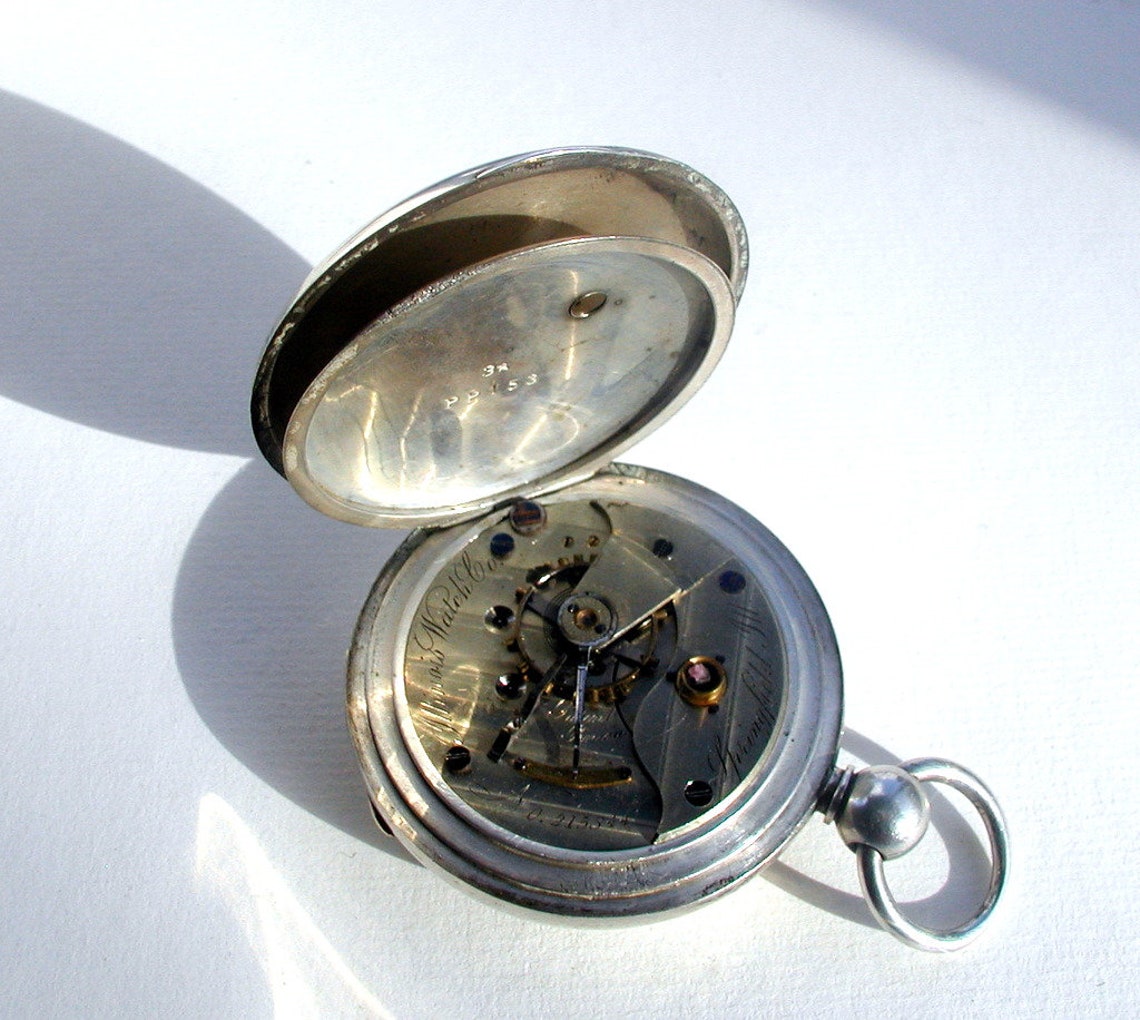 Large Antique Coin Silver Pocket Watch Illinois Watch Co. Open Etsy