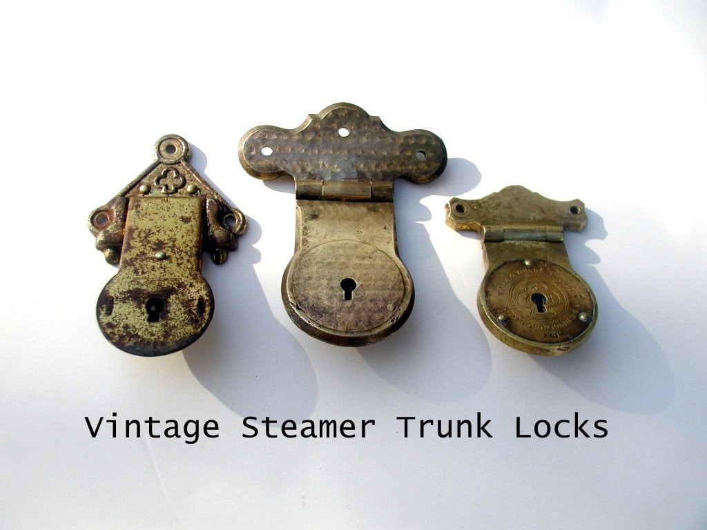 Lot of 3 Antique Brass Steamer Trunk Locks Vintage 1800s 