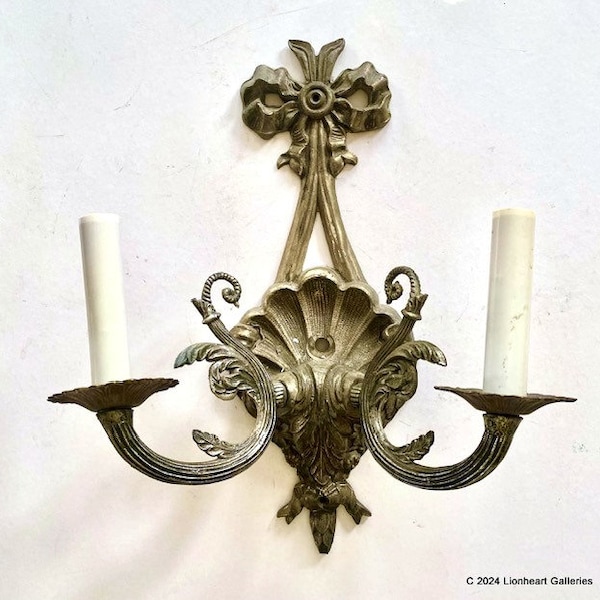 Vintage French Revival Wall Sconce Elegant Electrified Double Arm Wall Light Made In Spain