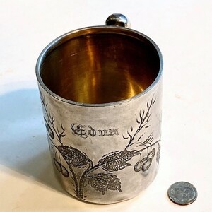 Antique Quadruple Plate Silver Mug James W Tufts Boston Engraved Childs Cup Victorian Drinkware bild 3