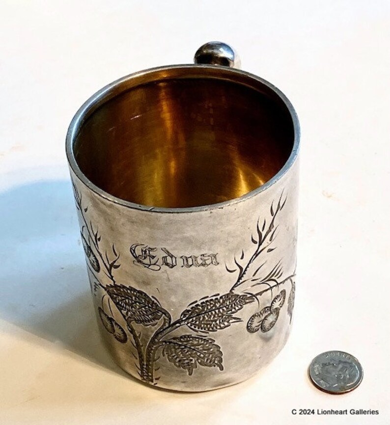 Antique Quadruple Plate Silver Mug James W Tufts Boston Engraved Childs Cup Victorian Drinkware bild 3