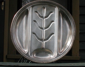 Vintage Sheffield Silver Tree of Life Meat Carving Platter Round Meat & Poultry Tray 1950s Traditional Tabletop Serving