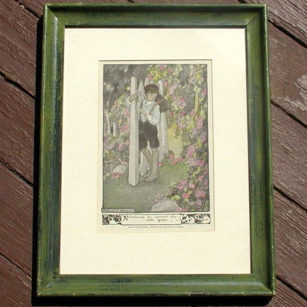 Antique Hand Colored Engraving Blanche Greer Illustration Small Framed Vintage Garden Print