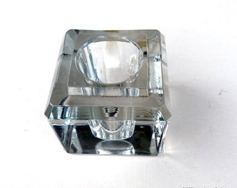 Vintage Art Deco Paperweight Inkwell 1940s Classic Beveled Crystal Cube Writers Accessory