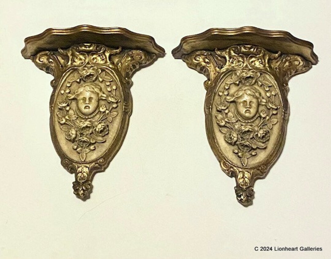 Pair of Large Vintage French Provincial Wall Sconce Shelves Antiqued ...