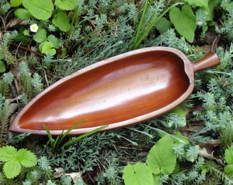 Vintage 60s Wood Leaf Serving Bowl Monkey Pod Hardwood Sixties Home Barware Snack Bowl