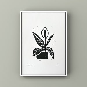 Peace Lily #1. Original Linocut Print.
