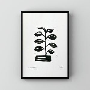 Rubber Plant #1. Original Linocut Print.