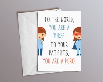 Nurse Card, Thank you card, Hero Card, Female Nurse.