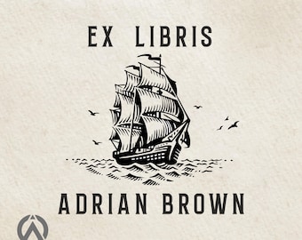 Windborne Ship Ex Libris Stamp, Personalized Bookplate Stamp, Custom Name Library Stamp, Unique Gift for Book Lovers, Handmade Book Stamp