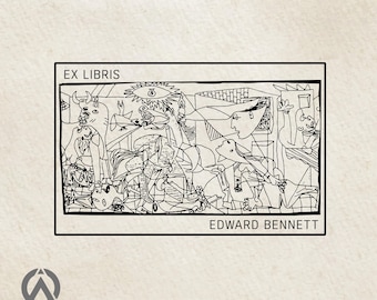 Picasso's Guernica Ex Libris Stamp, Personalized Bookplate Stamp, Custom Name Library Stamp, Unique Gift for Book Lovers