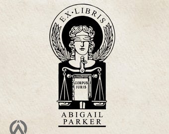 Sello de Justicia Ex Libris, Sello de Abogado, Sello de Abogado, Sello de Ex Libris Personalizado, Sello de Biblioteca con Nombre Personalizado, Regalo Único para Amantes de los Libros