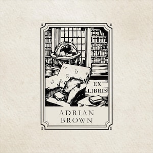 Auf der ganzen Welt in einem Buch Personalisierter Ex Libris Stempel, handgemachtes Ex Libris Siegel, individuelles Holz- oder selbstfärbendes Bibliotheks-Siegel