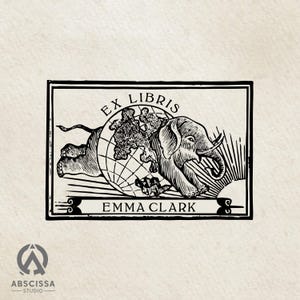 Globe Hopper Ex Libris Stamp, Personalized Bookplate Stamp, Custom Name Library Stamp, Unique Gift for Book Lovers