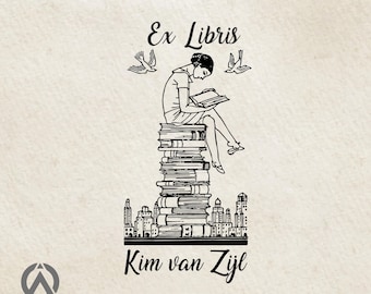 Sello Ex Libris "Arriba del Mundo", sello de placa de libro personalizado, sello de biblioteca con nombre personalizado, regalo único para amantes de los libros