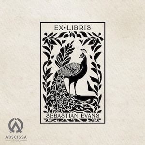 Peacock  Ex Libris Stamp, Personalized Bookplate Stamp Custom Name Library Stamp,  Gift for Book Lovers, Handmade Book Stamp