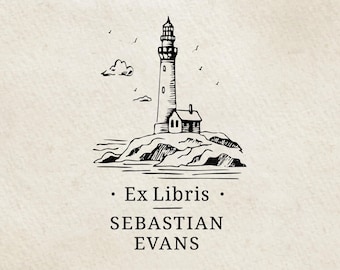 Lighthouse Personalized Ex Libris Stamp, Handmade Bookplate, Custom Wooden or Self-Inking Library Seal