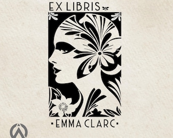 Sello Art Déco Ex Libris, sello de placa de libro personalizado, sello de biblioteca con nombre personalizado, regalo único para amantes de los libros, sello de libro hecho a mano