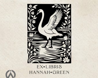 Swan Lake  Ex Libris Stamp, Personalized Bookplate Stamp, Custom Name Library Stamp, Unique Gift for Book Lovers,Handmade Book Stamp