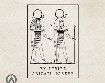 Sello egipcio Ex Libris, sello personalizado "Las dos imágenes de RA", sello de biblioteca con nombre personalizado, regalo único para amantes de la lectura.
