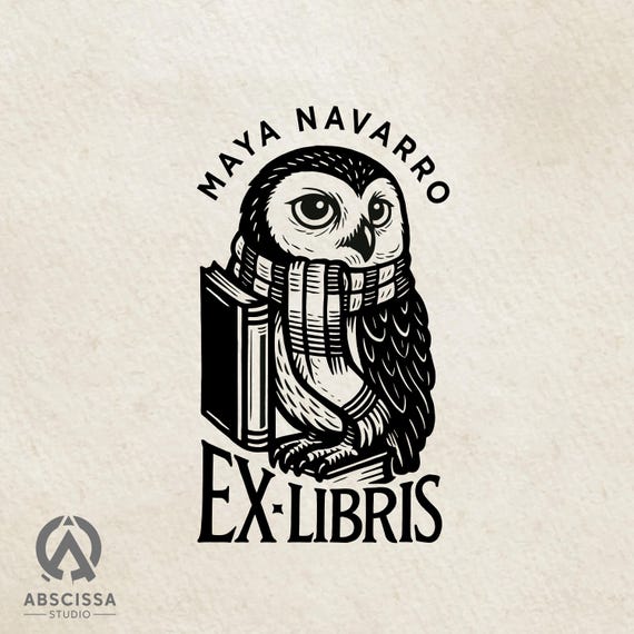 Owl Wise Bird Ex Libris Book Stamp Personalized, Handmade