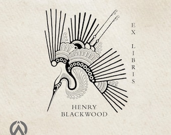 Sello Ex Libris de Grúa, Sello de Ex Libris Personalizado, Sello de Biblioteca con Nombre Personalizado, Regalo Único para Amantes de los Libros, Sello de Libro Hecho a Mano