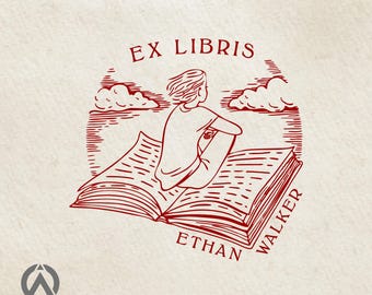 Magical Flight Ex Libris Stamp, Personalized Bookplate Stamp, Custom Name Library Stamp, Unique Gift for Book Lovers, Handmade Book Stamp