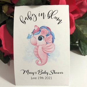 Baby in Bloom, Unicorn Sea Creatures Theme Personalized Baby Shower Seed Packet Favors, Wildflower Seeds Included