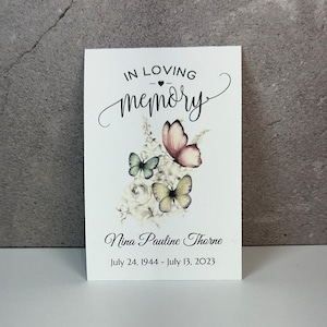 Personalized Memorial Seed Packets, Butterfly and Roses, In Loving Memory, Celebration of Life Favors, Forget Me Not Funeral Gift