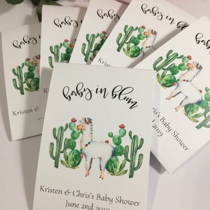 Baby in Bloom, Llama Cactus Succulent, Personalized Baby Shower Seed Packet Favors, Seed Packets, Wildflower Seeds Included