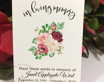 Forget Me Not Funeral Favors Personalized Memorial Seed Packets, Marsala, loving Memory Memorial Seeds Included Sympathy Celebration of Life