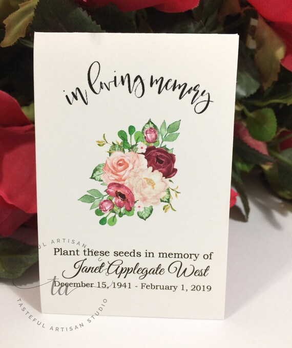 Celebration of Life Personalized Seed Envelopes, Memorial Seed Packet  Favors, Funeral Seed Packets, Custom Seed Packets Favors, Remembrance 