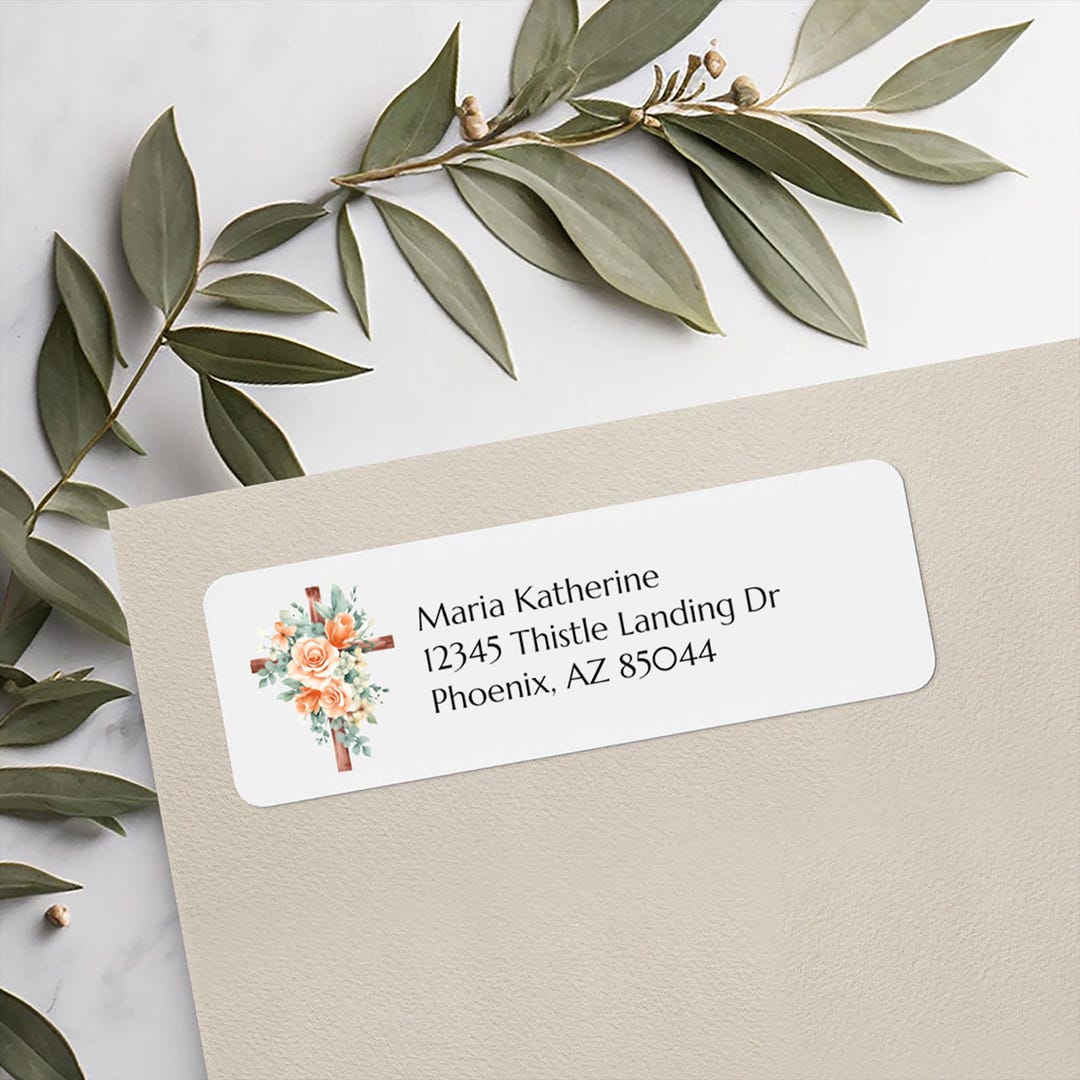 Religious Floral Cross Return Address Labels, Personalized Christian ...