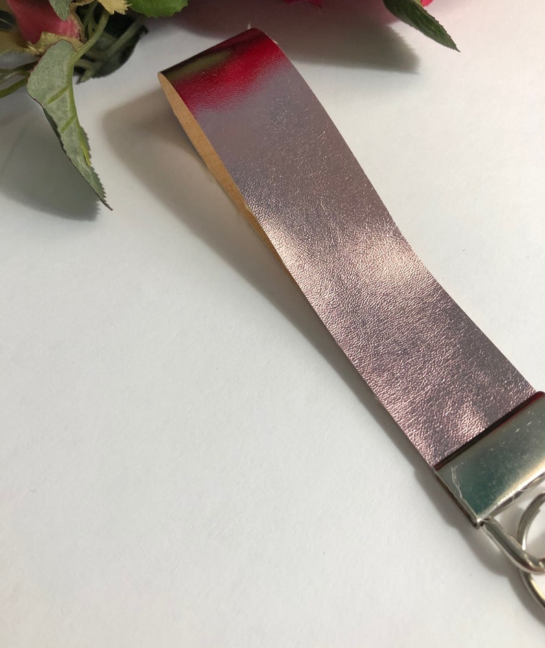 Rose Gold Keyring Suede Faux Leather Lanyard Key Fob Gift